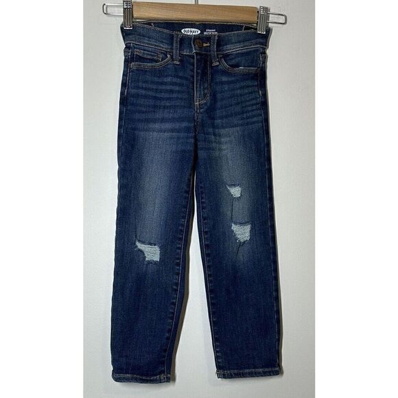 OLD NAVY Distressed Straight Built-in Tough Adjustable Girls Jeans Size 6 - Picture 1 of 4